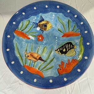 Deep Sea by Jay Imports FISH Ceramic Serving Platter Round  Bowl 15” One Piece